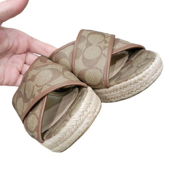 COACH Sloan Monogram Espadrille Slip On Block Heels Size 7.5 - Picture 6 of 9